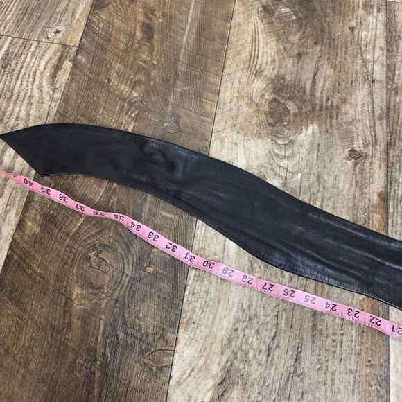 Vintage 80s Lether Wide Waist Belt Sculptural Buckle Avant Garde Minimalist Goth